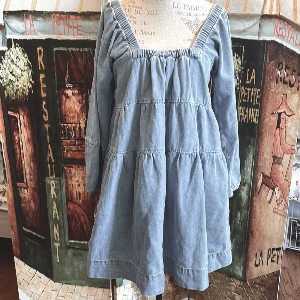 Free People Light Blue Denim Mini Dress - Picture 1 of 8